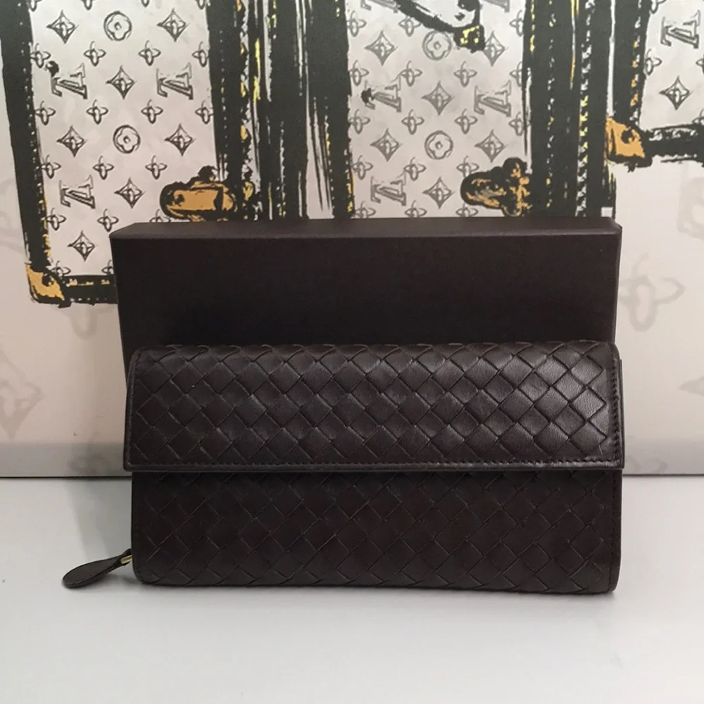 New Bottega Veneta Leather Wristlet Checkbook Wallet – Brown/Black